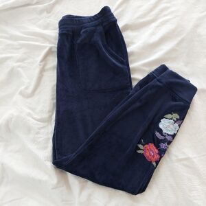 Boston Proper Boho Navy Blue Velour Embroidered Jogging Pants Medium Y2K